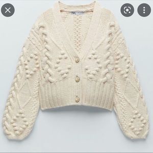 ZARA Oversized Cable-knit Cardigan With Jewel Buttons: Size Small
